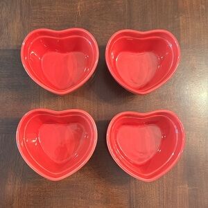 Red Heart Shaped Ramekins Stoneware Baking Dishes